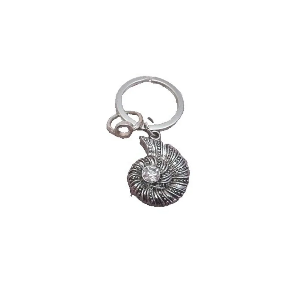 Ammonite Keychain Handmade Mollusc Animal Fossil Keyring in Pewter